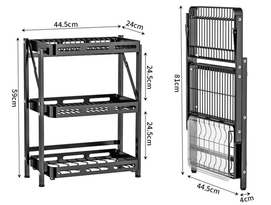 Floor Standing Foldable Multi Layer Kitchen Shelf Dish Storage Rack Free Install